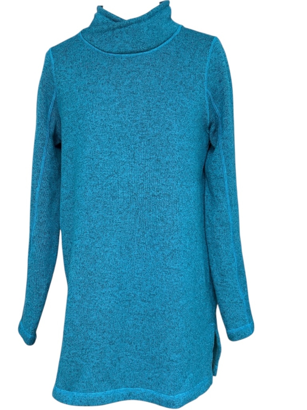 LANDS' END Sport Soft Knit Pullover Size S Blue Long Sleeve Side Slits Mock Neck